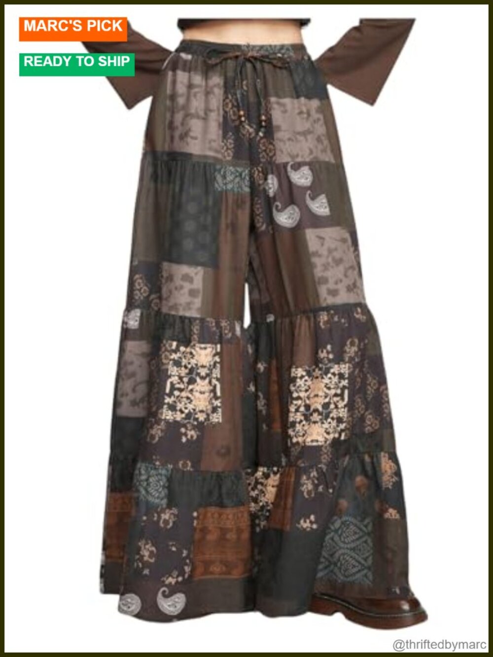 High Waisted Wide Leg Palazzo Pants Loose Flowy Ruffle Hem Pull On